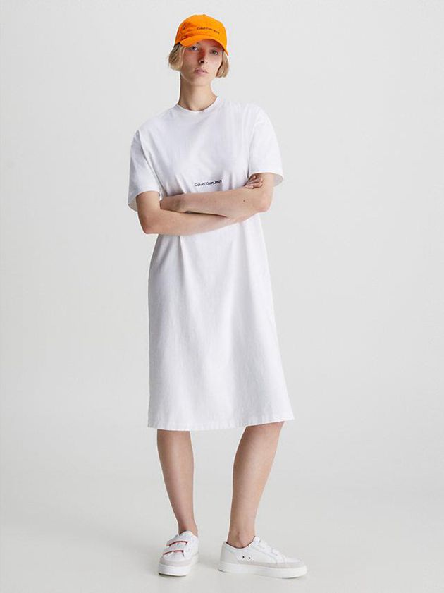 Calvin Klein USA Relaxed Long T-Shirt Womens Dress White 4037829-EQ